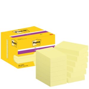post it super sticky pack de 12 blocs de 90 notas adhesivas reposicionables 51x76mm paquete de carton 100% pefc color amarillo claro