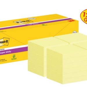 post it super sticky pack de 24 blocs de 90 notas adhesivas reposicionables 76x76mm promocion 12 blocs + 12 gratis color amarillo claro