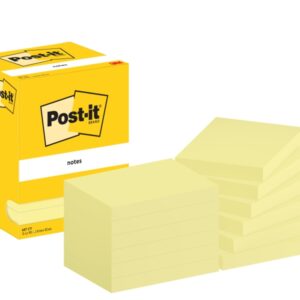 post it pack de 12 blocs de 100 notas adhesivas reposicionables forma rectangular 76x102mm color amarillo claro