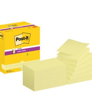 post it super sticky pack de 12 blocs de 90 notas adhesivas reposicionables forma rectangular 76x127mm en zig zag color amarillo claro