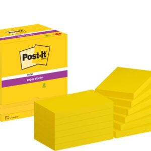post it super sticky pack de 12 blocs de 90 notas adhesivas reposicionables colores ultra 76x127mm color amarillo