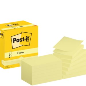 post it pack de 12 blocs de 100 z notas adhesivas reposicionables forma rectangular 76x127mm color amarillo claro