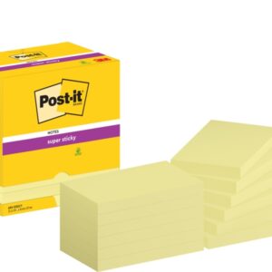 post it super sticky pack de 12 blocs de 90 notas adhesivas reposicionables forma rectangular 76x127mm color amarillo claro