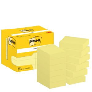 post it pack de 12 blocs de 100 notas adhesivas reposicionables 38x51mm forma rectangular caja dispesandora color amarillo claro
