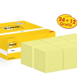 post it pack de 36 blocs de 100 notas adhesivas reposicionables forma cuadrada 76x76mm color amarillo claro