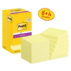 post it super sticky pack de 12 blocs de 90 notas adhesivas reposicionables 76x76mm promocion 8 blocs + 4 gratis color amarillo claro