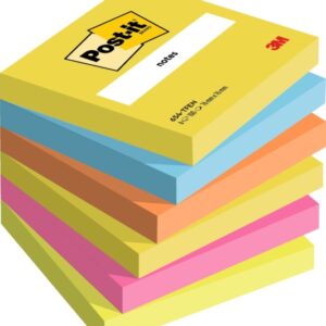 post it pack de 6 blocs de 100 notas adhesivas reposicionables forma cuadrada 76x76mm colores surtidos