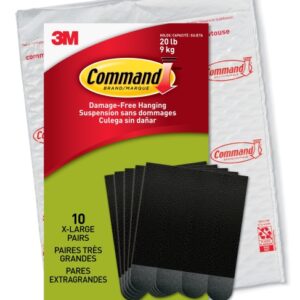 command pack de 20 tiras adhesivas para objetos pesados 9kg 10 pares xl soporta hasta 9kg color negro