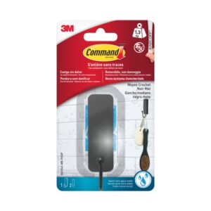 command gancho medianos para aseo 2 tiras adhesivas resistente al agua soporta hasta 1.3kg color negro mate