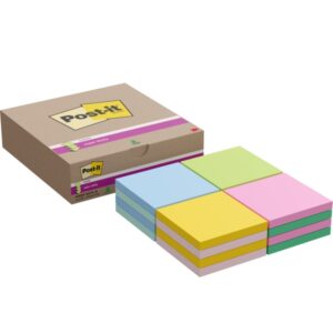 post it super sticky pack de 16 blocs de 90 notas adhesivas reposicionables forma cuadrada 76x76mm en zig zag colores surtidos