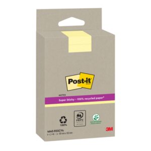 post it super sticky pack de 4 blocs de 45 notas adhesivas recicladas forma rectangular 102x152mm color amarillo claro