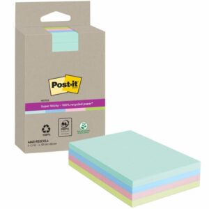 post it super sticky super sticky pack de 4 blocs de 45 notas adhesivas recicladas forma rectangular 102x152mm colores surtidos