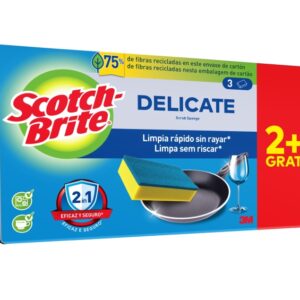 scotch brite delicate pack de 3 estropajos de cocina promocion 2 + 1 gratis no raya color amarillo