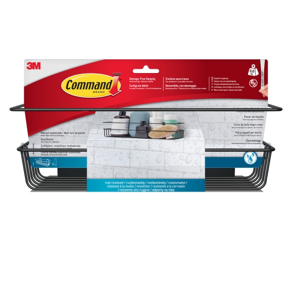 command cesto organizador de aseo soporta hasta 3kg incluye 4 tiras adhesivas color negro mate