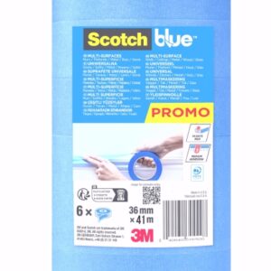 scotchblue pack de 6 cintas de enmascarar 36mm x 41m 100% pefc multisuperficie color azul