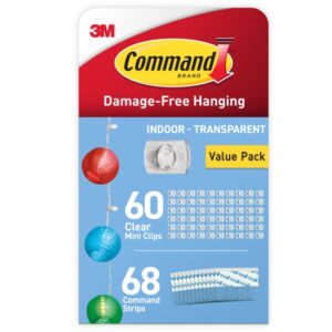 command clip mini pack de 60 ganchos para cable 68 tiras adhesivas uso en interior retirada sin deteriorar la superficie color transparente