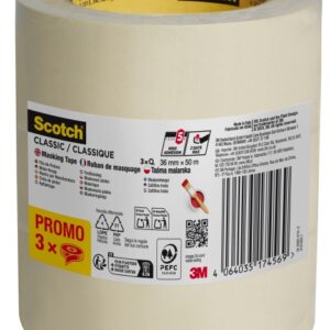 scotch classic cinta de enmascarar 36mm x 50m 70% pefc color blanco