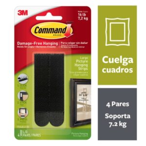 command pack de 8 tiras adhesivas para colgar cuadros 4 pares l soporta hasta 7.2kg color negro