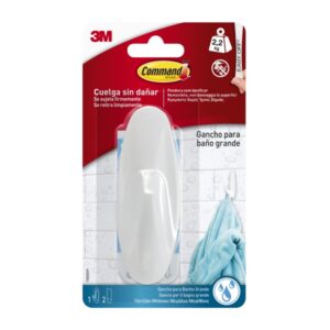 command gancho grande para aseo resistente al agua 2 tiras adhesivas soporta hasta 2.2kg color blanco
