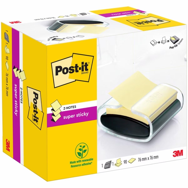post it super sticky dispensador con bloc de 90 z notas adhesivas dispensador pro forma cuadrada 76x76mm color negro