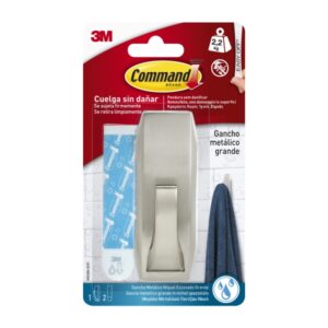 command gancho metalico grande para aseo estilo moderno 2 tiras adhesivas soporta hasta 2.2kg resistente al agua color niquel satinado