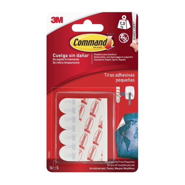 command pack de 16 tiras adhesivas de repuesto formatos s soporta hasta 1.3kg color blanco