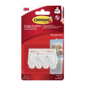 command mini pack de 3 ganchos 4 tiras adhesivas soportan hasta 225g color blanco