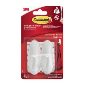 command pack de 2 ganchos medianos 4 tiras adhesivas soporta hasta 1.3kg color blanco