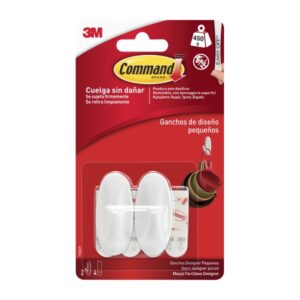 command pack de 2 ganchos compactos talla s 4 tiras adhesivas soporta hasta 450g color blanco