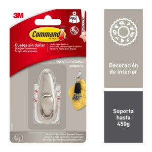 command forever gancho metalico compacto talla s 2 tiras adhesivas soporta hasta 0.45kg color niquel pulido