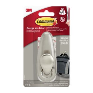 command gancho metalico grande 2 tiras adhesivas soporta hasta 2.2kg color niquel pulido