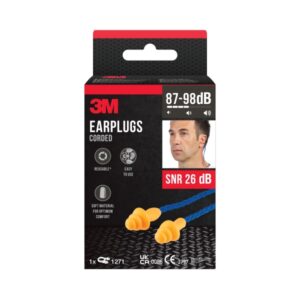 3m tapones para oidos con cordon forma de tres anillos reutilizables lavables snr 26db color naranja