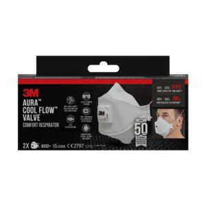 3m aura comfort cool flow pack de 2 mascarillas para particulas ffp3 desechable con valvula para altos niveles de particulas color blanco
