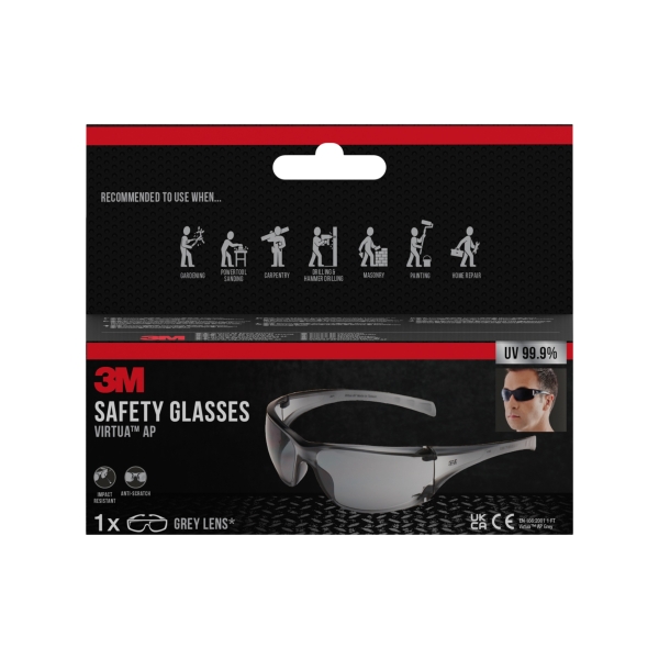 3m virtua ap gafas de seguridad lentes oscurecidas antirrayaduras antivaho proteccion uv color gris