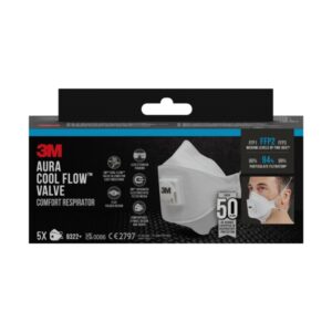 3m aura comfort cool flow pack de 5 mascarillas para particulas ffp2 desechable con valvula para niveles medios de particulas color blanco