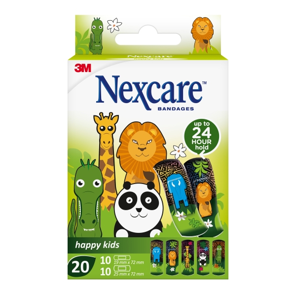 nexcare happy kids animals pack de 20 apositos surtidos transpirables para pieles delicadas color estampado infantil