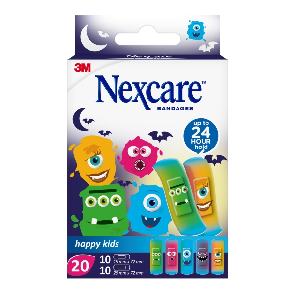 nexcare happy kids monsters pack de 20 apositos surtidos transpirables para pieles delicadas color estampado infantil