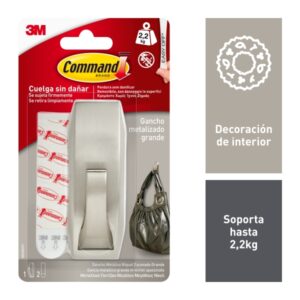 command gancho metalico grande 2 tiras adhesivas soporta hasta 2.2kg estilo moderno color niquel pulido