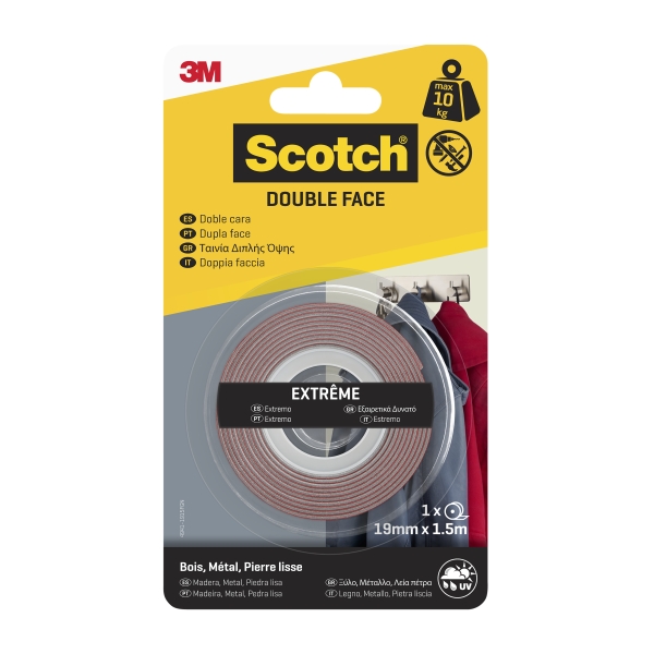 scotch extreme cinta adhesiva de doble cara 19mm x 1.5m color transparente