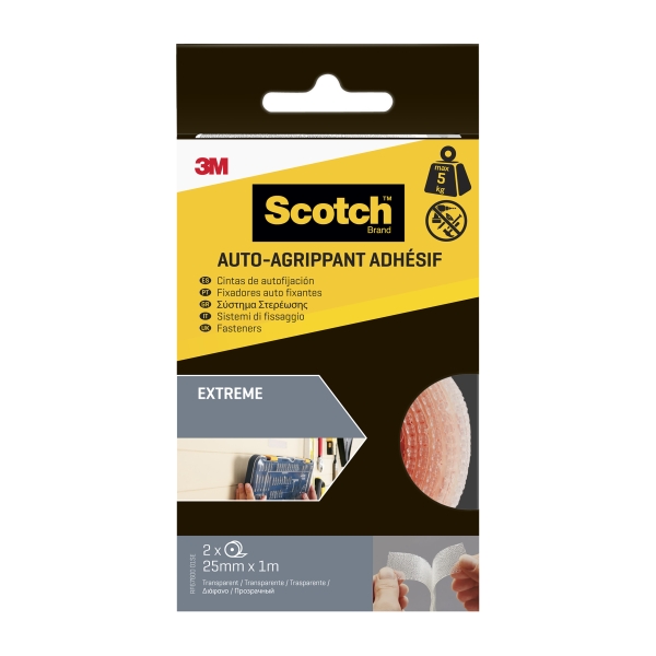 scotch extreme cierres adhesivos reposicionables 25mm x 1 m color transparente