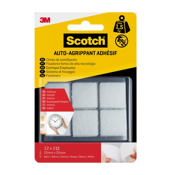 scotch pack de 12 cierres adhesivos reposicionables 22x22mm uso en interior color blanco
