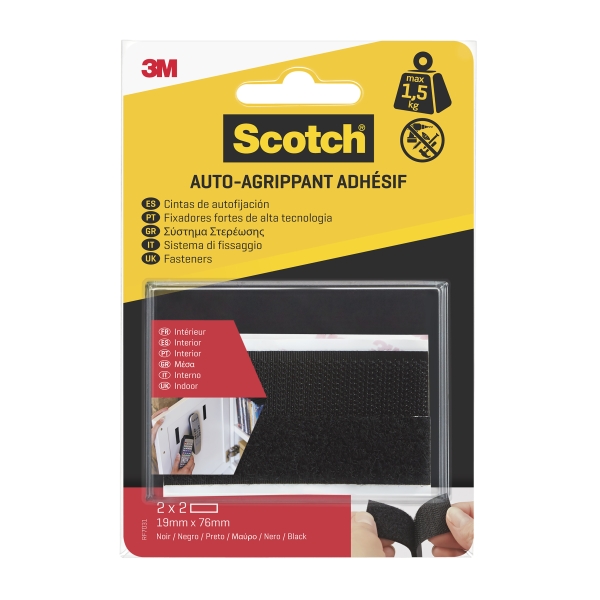 scotch pack de 2 cierres adhesivos reposicionables 19x76mm uso en interior color negro
