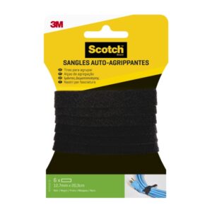 scotch pack de 6 tiras organizadoras de cable 12.7mm x 20.3cm color negro
