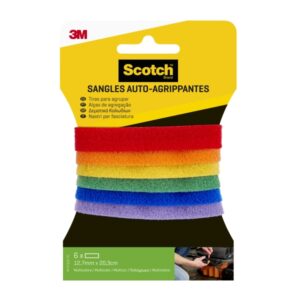 scotch pack de 6 tiras organizadoras de cable 12.7mm x 20.3cm colores surtidos