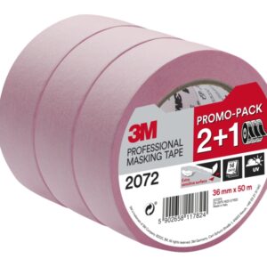 3m pack de 3 cintas de enmascarar para superficies delicadas 36mm x 50m promocion 2 + 1 gratis color rosa