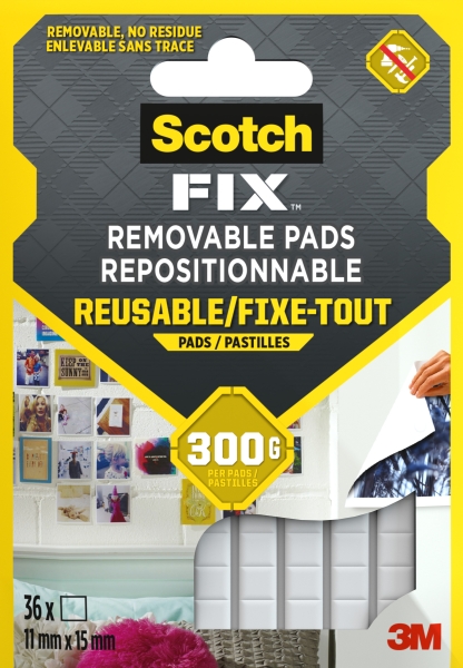 scotch fix pack de 36 tiras adhesivas reutilizables 11mm x 15mm color blanco