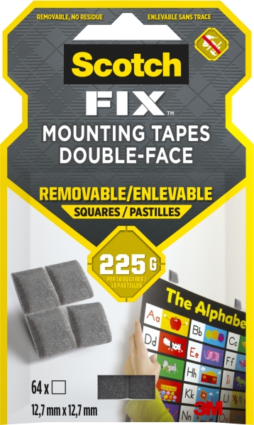 scotch fix pack de 64 cuadrados adhesivos de doble cara reutilizables 12.7mm x 12.7mm color gris