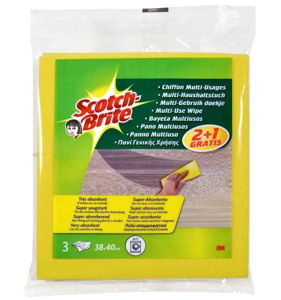 scotch brite pack de 3 bayetas multiusos promocion 2 + 1 gratis color amarillo