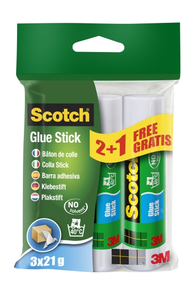 scotch pack de 3 pegamentos en barra adhesivo solido 21gr por unidad promocion 2 + 1 gratis color transparente