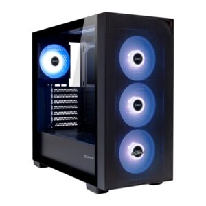 unykach revelat mesh black caja atx, micro atx, itx lateral de vidrio templado 3.5", 2.5" usb a 3.0, usb c y audio 4 ventiladores argb soporta refrigeracion liquida color negro